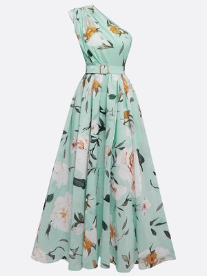 Sloping Shoulders Printed Vacation Temperament Maxi Dresses