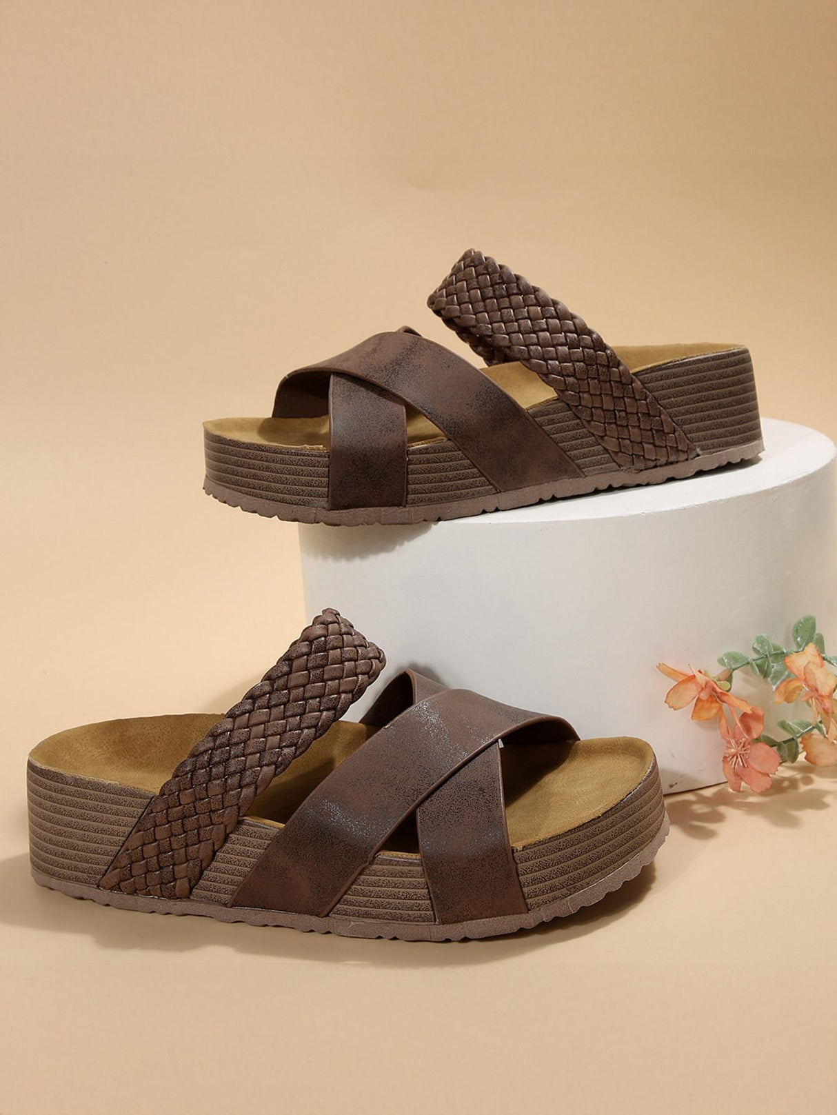 Cross-strap Woven Sandals