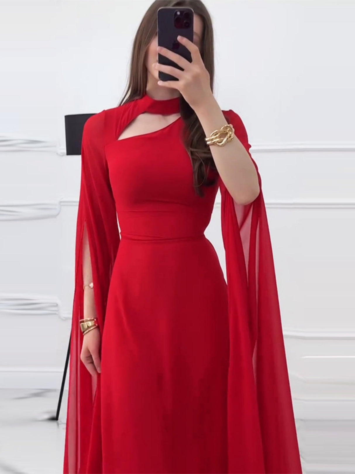 Flying Sleeves Hollow Out Back Strap Maxi Dresses