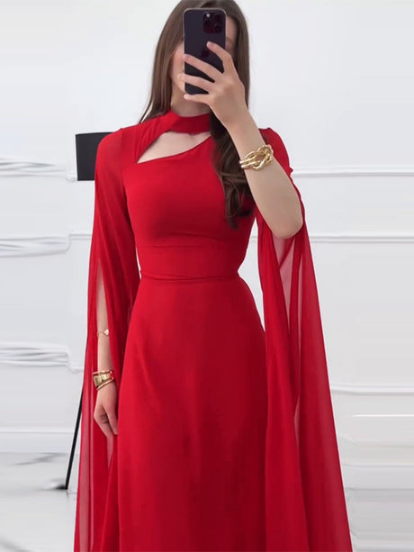 Flying Sleeves Hollow Out Back Strap Maxi Dresses