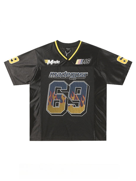 Patchwork Mesh 69 Flame College Style T-shirt