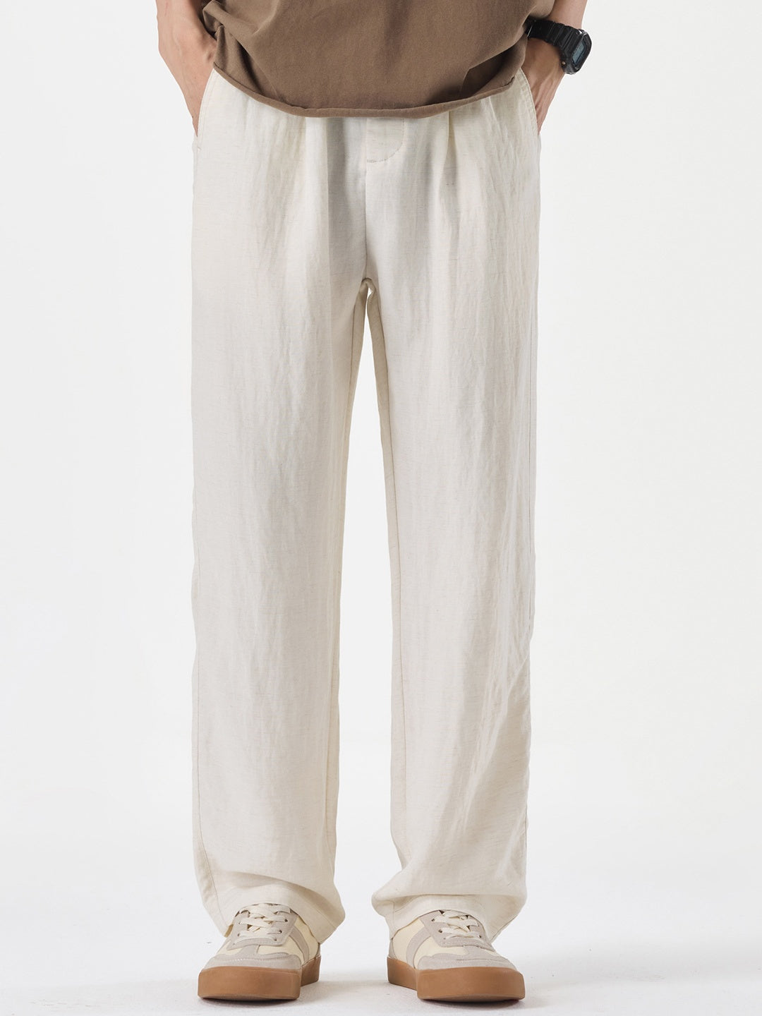 Linen Blend Straight-fit Breathable Pants
