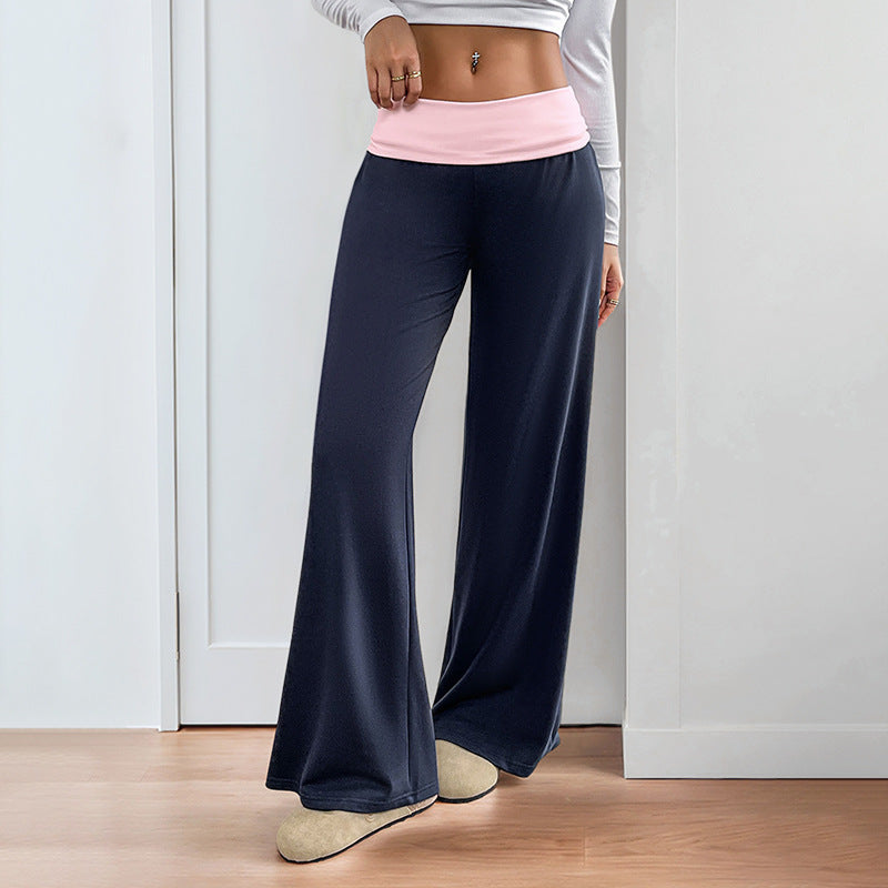 Color-blocked Casual Flared Trousers