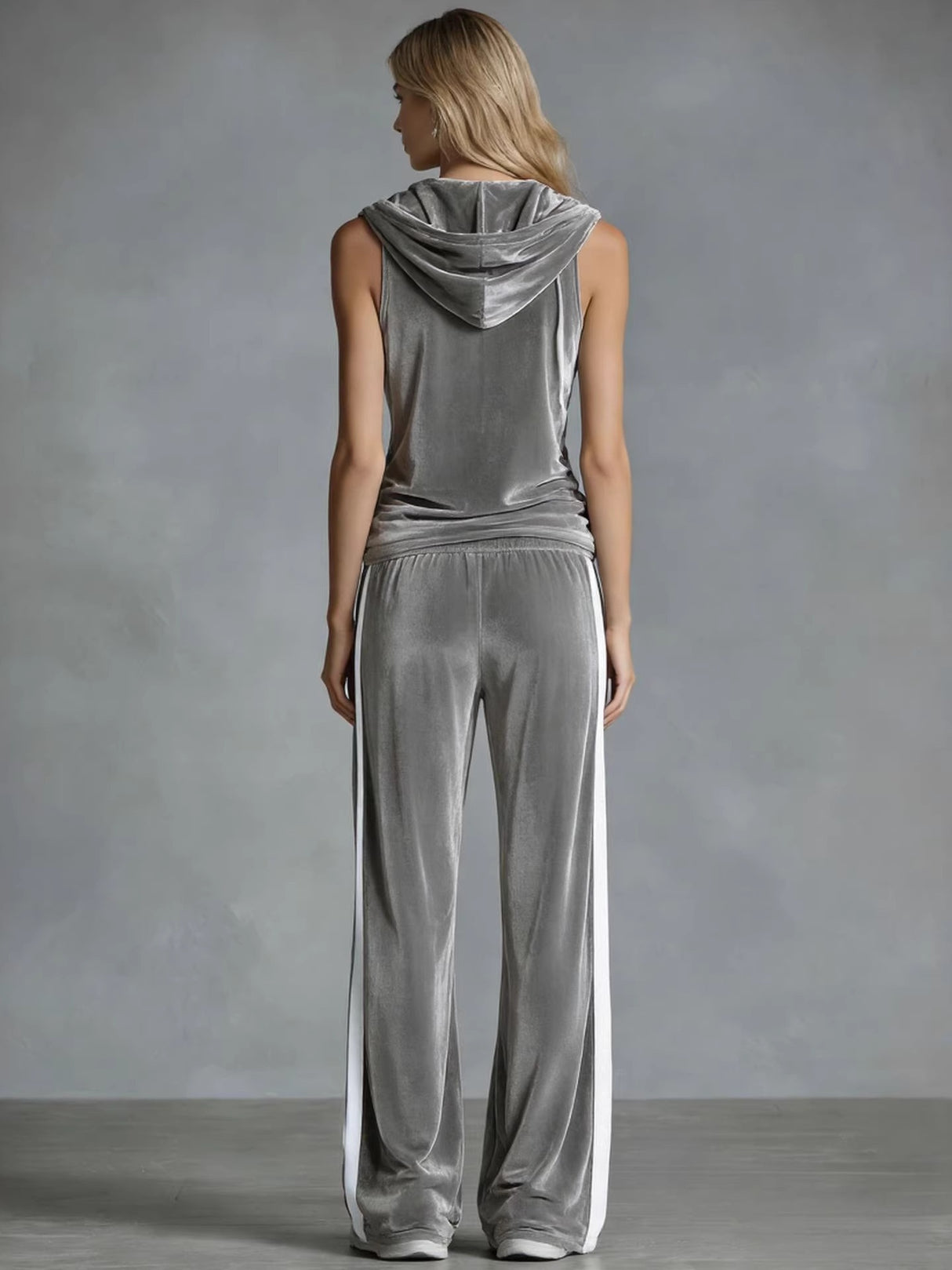 Sleeveless Sporty Casual Comfortable Hooded Velvet Two-Piece Set