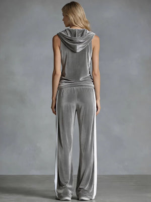 Sleeveless Sporty Casual Comfortable Hooded Velvet Two-Piece Set