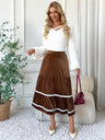 A-line Velvet Double-layer Wavy Edge Decoration Ruffle High Waist Casual Formal Skirt