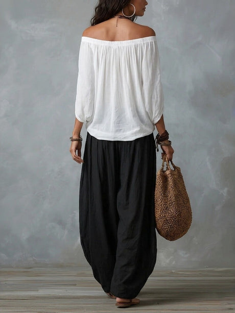 Off-the-shoulder T-shirt And Wide-leg Pants Two-piece Set