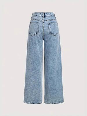 Women's Autumn/Winter Washed Rhinestone-Embellished Wide-Leg Jeans