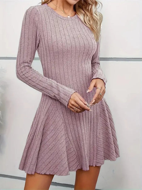 Pit Strip Knitting V-neck Long Sleeve Long Skirt Mini&Short Dresses