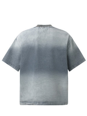 Tie-dye Gradient Washed Distressed Embroidery Denim T-shirt