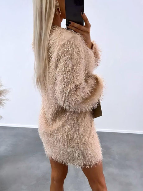 Mini- und Kurzkleider mit Mao-Mao-Quasten und Rundhalsausschnitt