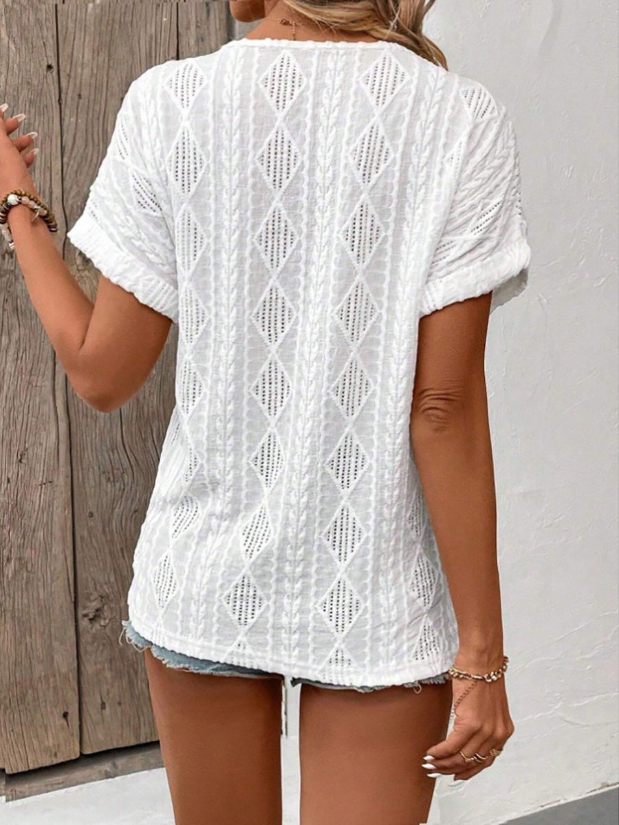 V-neck Button-down Loose Short-sleeved T-shirt