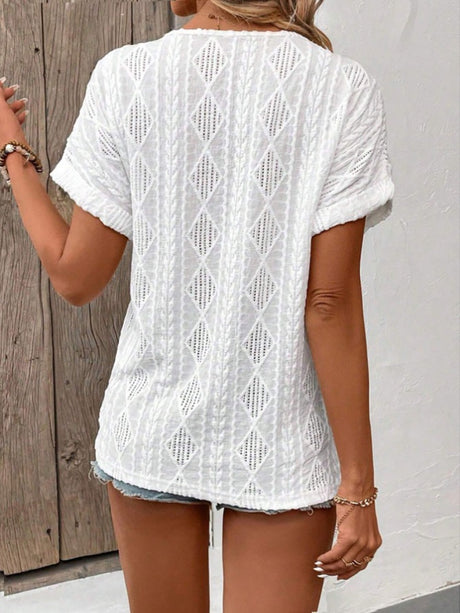 V-neck Button-down Loose Short-sleeved T-shirt