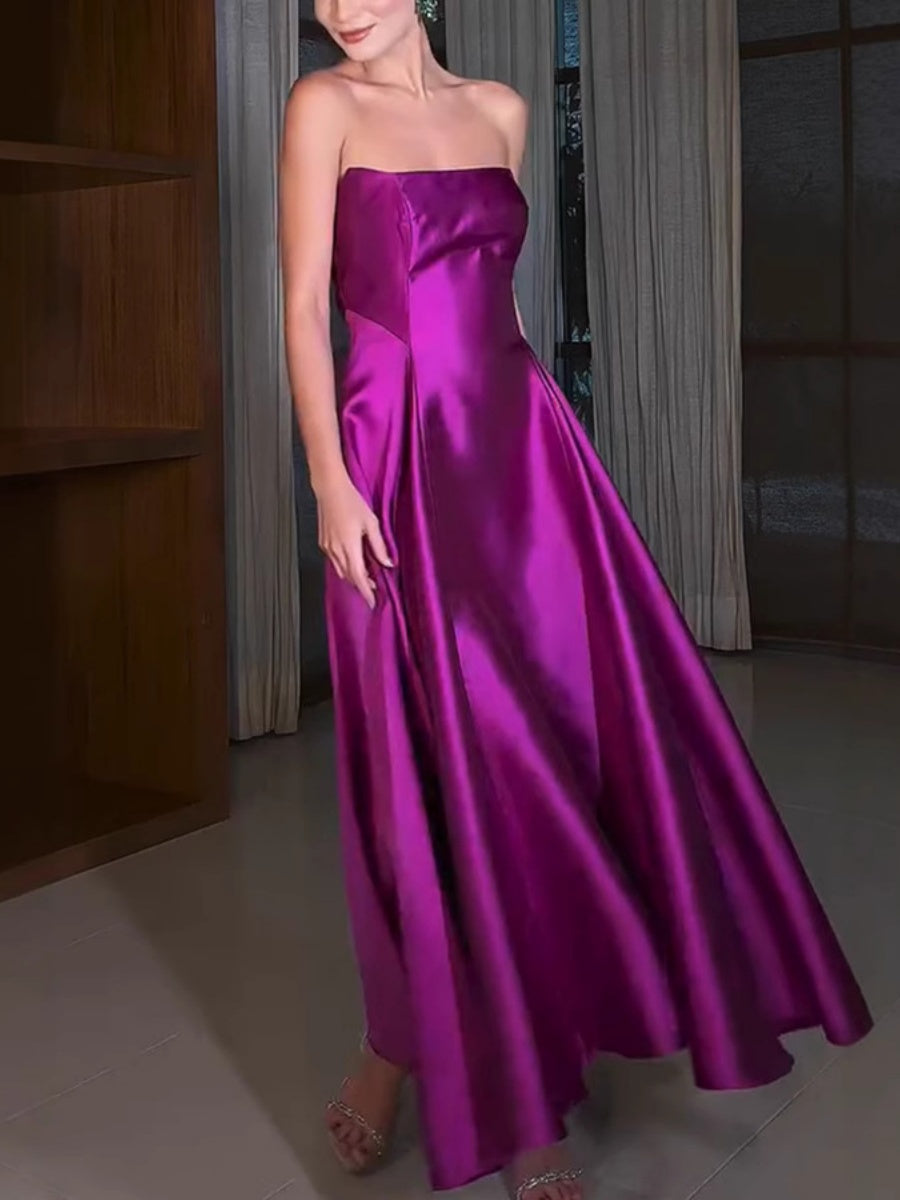 Liber Winter Women's Zipper Solid Color Tube top Maxi Dresses