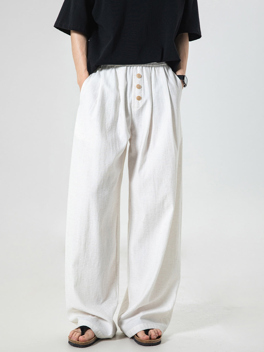 Imitation Cotton And Linen 3D Gathering Loose-fit Pants
