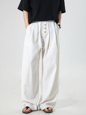 Imitation Cotton And Linen 3D Gathering Loose-fit Pants