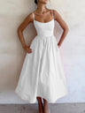 Sexy Fitted Waist Pleated Solid Color Full Skirt Halter Long Dress