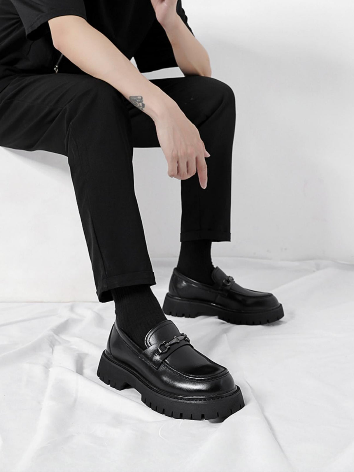 Metal Buckle Platform Slip-on Loafers