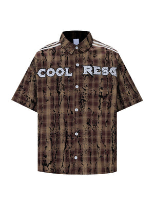 Splashed Ink Plaid Studs Letter Shirts