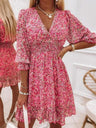 Floral V-neck Short Sleeve Ruffle Mini&Short Dresses