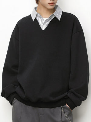 Layered-look Vertical Stripe Shirt Collar Polo