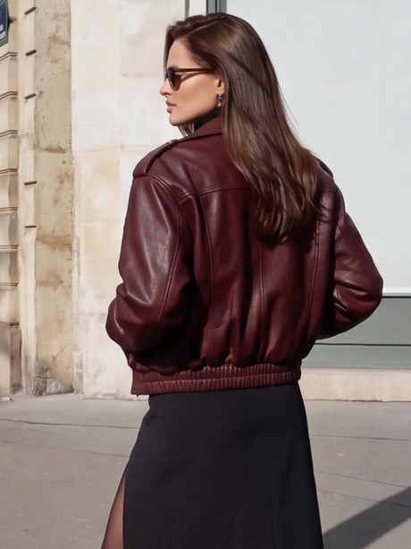 Zipper Solid Color Pu Coat Jackets