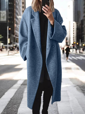 Splicing Woolen Long Sleeves Lapel Long Coats
