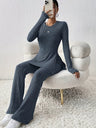 Leisure Long Sleeve Crew Neck Slit Pure Color 2-piece Sets
