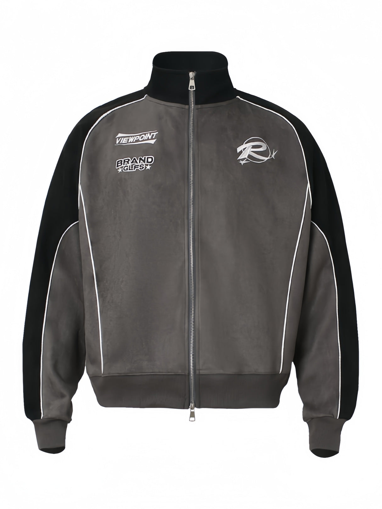 Embroidery Contrasting Colors Splicing Zipper Suede Jacket