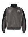 Embroidery Contrasting Colors Splicing Zipper Suede Jacket