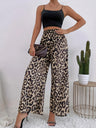 Leopard Print Elastic Waist Draped Loose Casual Wide Trousers