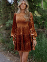 Ruffle Gathering Long Sleeve Velvet Mini&Short Dresses
