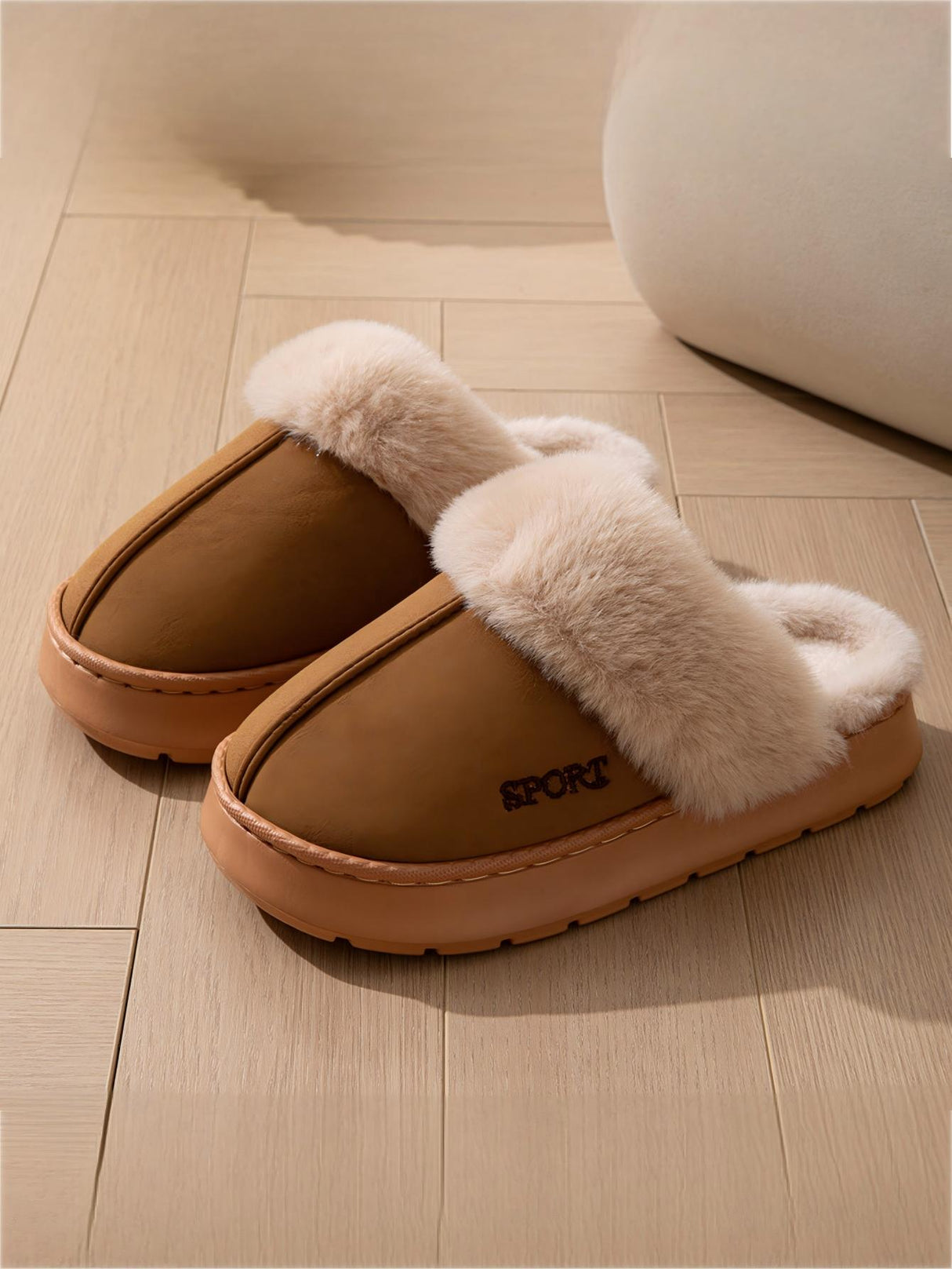 Solid Color Plush Thick-soled Slippers