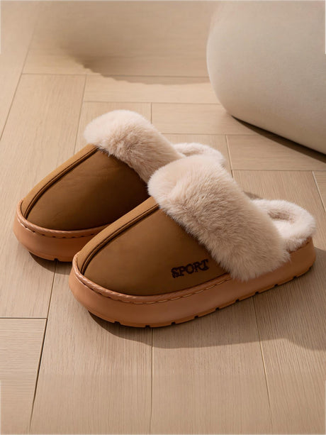 Solid Color Plush Thick-soled Slippers