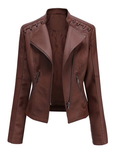 Short Slim Fit Thin Three-dimensional Decoration Leather Jacket