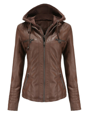 Hooded Removable 2-piece Sets Leather Jacket