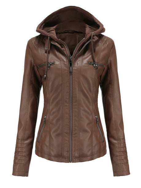 Hooded Removable 2-piece Sets Leather Jacket