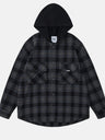 Tweed Sanding Plaid Splicing Contrasting Colors Fake Two Pieces Hooded Long-sleeved Shirt