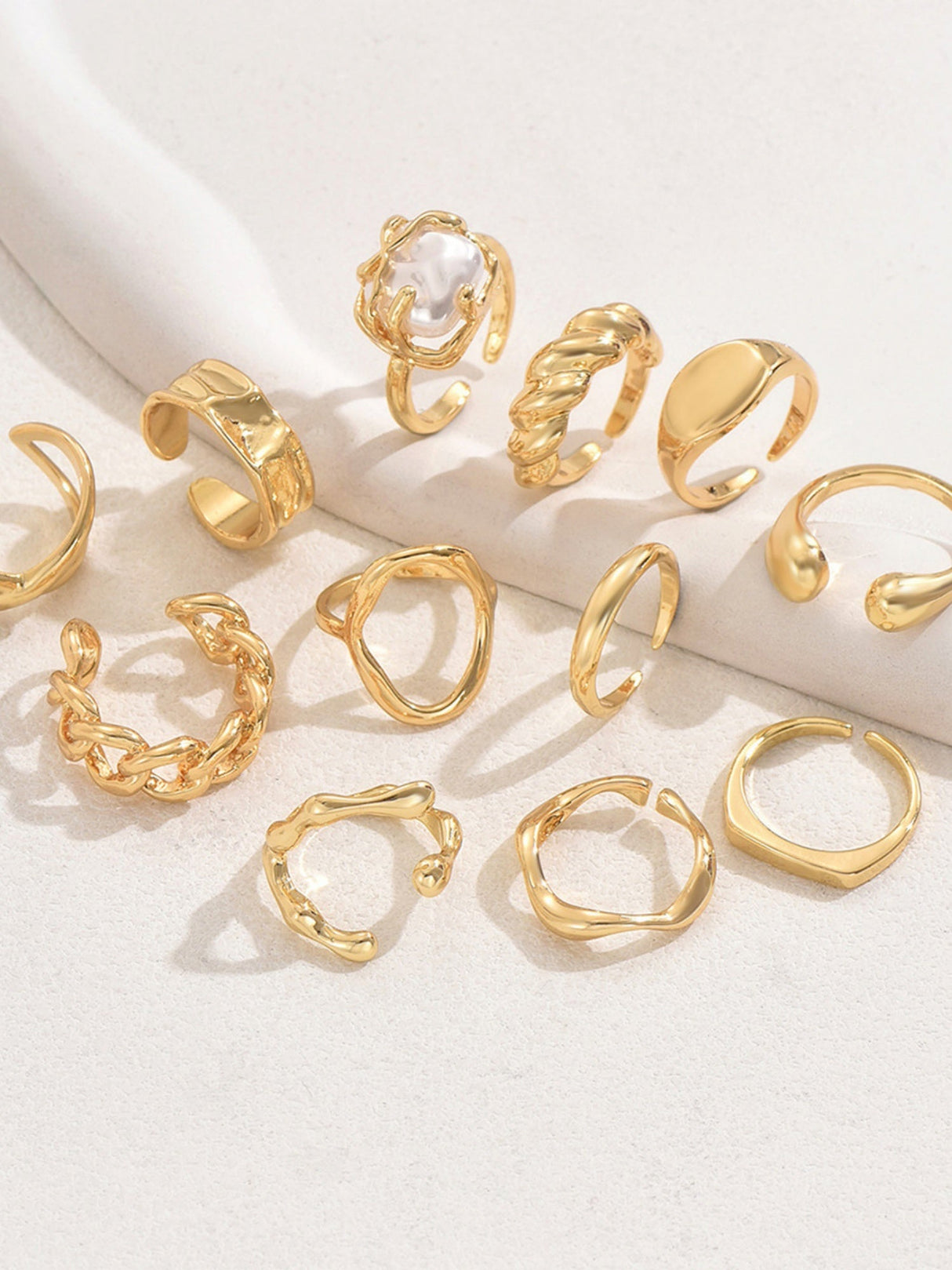 Ensemble de 12 bagues à ouverture réglable et design géométrique