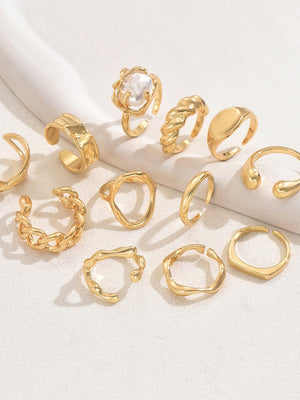 Ensemble de 12 bagues à ouverture réglable et design géométrique