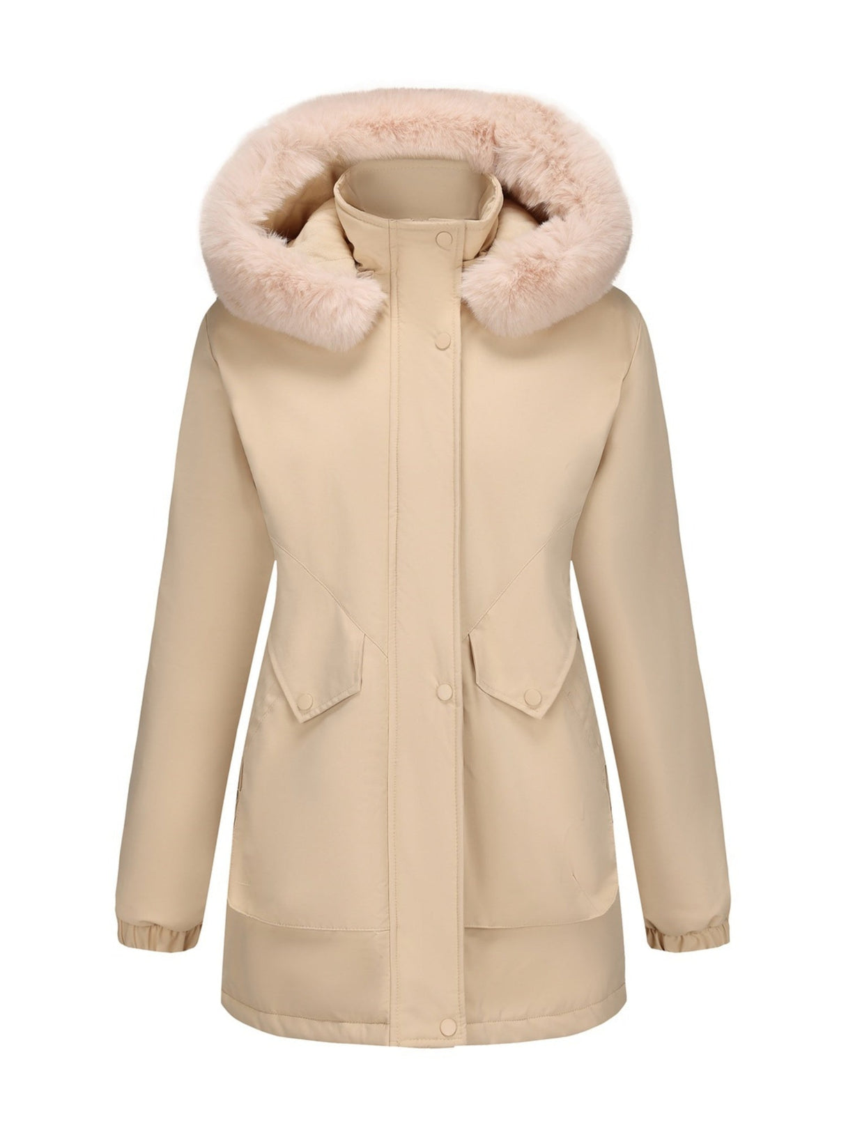 With Fur Collar Hooded For Warmth Drawstring Pocket Down Jacket