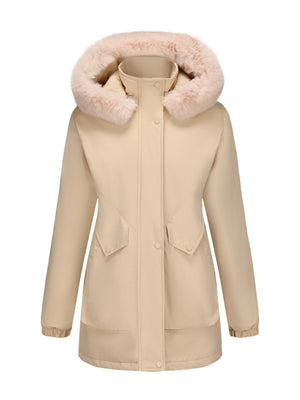 With Fur Collar Hooded For Warmth Drawstring Pocket Down Jacket