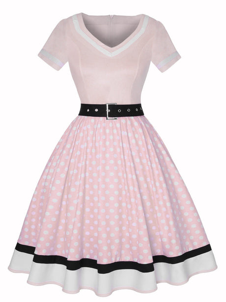 Christmas Polka Dots Splicing Large Skirt Midi Dresses