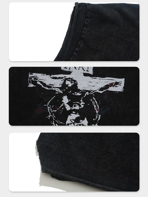 Washed Distressed God Printed Tank Tops