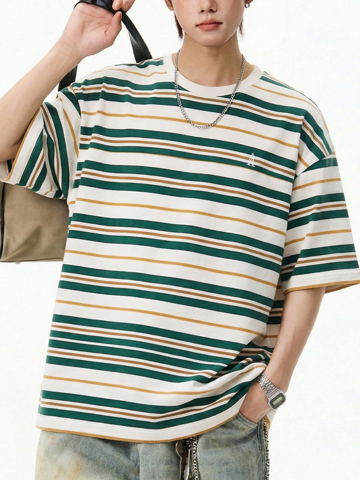 Retro Color-blocked Stripes Loose-fit T-shirts