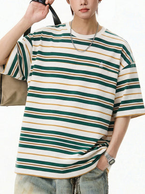 Retro Color-blocked Stripes Loose-fit T-shirts