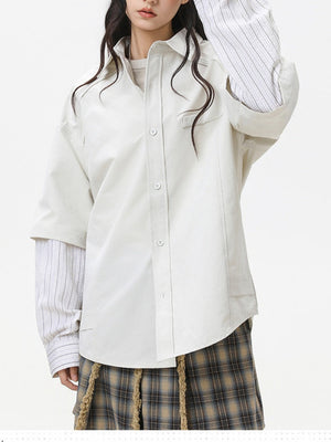 Stripes Cropped Layered-look Shirts