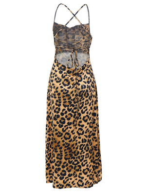 Leopard Print Zebra Print Backless Strappy Maxi Dresses