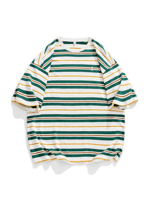 Retro Color-blocked Stripes Loose-fit T-shirts