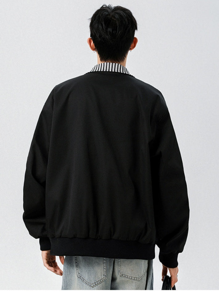 Contrasting Colors Stripes Stand Collar Tooling Loose Leisure Flight Jacket